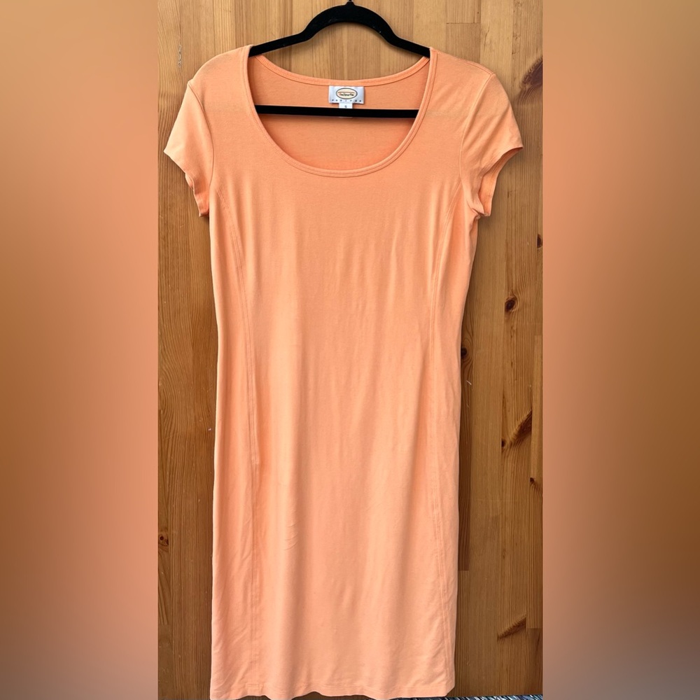 Talbots Petite Women's Orange Short Sleeve Round Neck Rayon Dress - Size Small